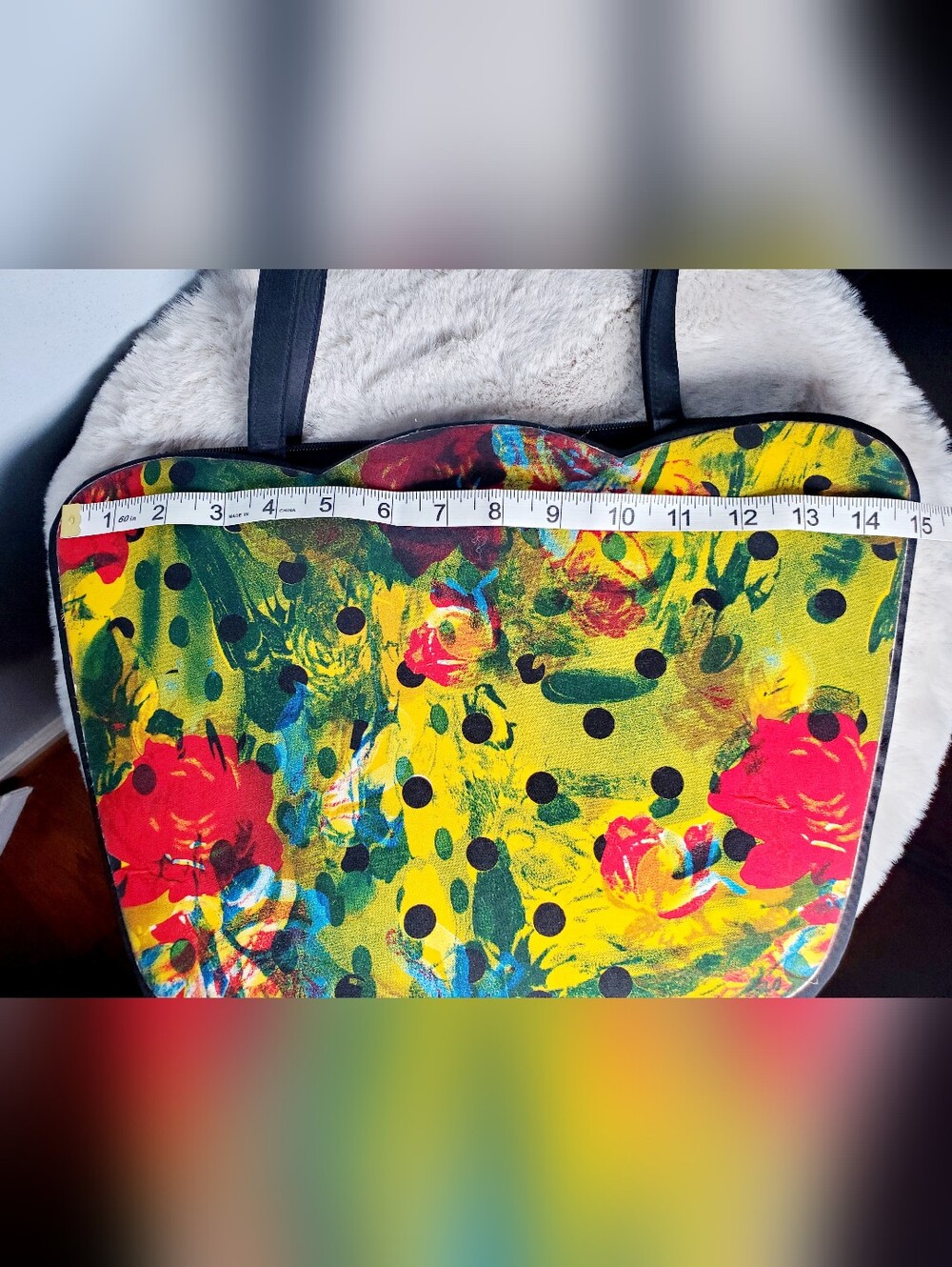Angela Frascone Wearable Art Floral Polka Dot Tote Bag Colorful Statement Purse - Picture 9 of 12